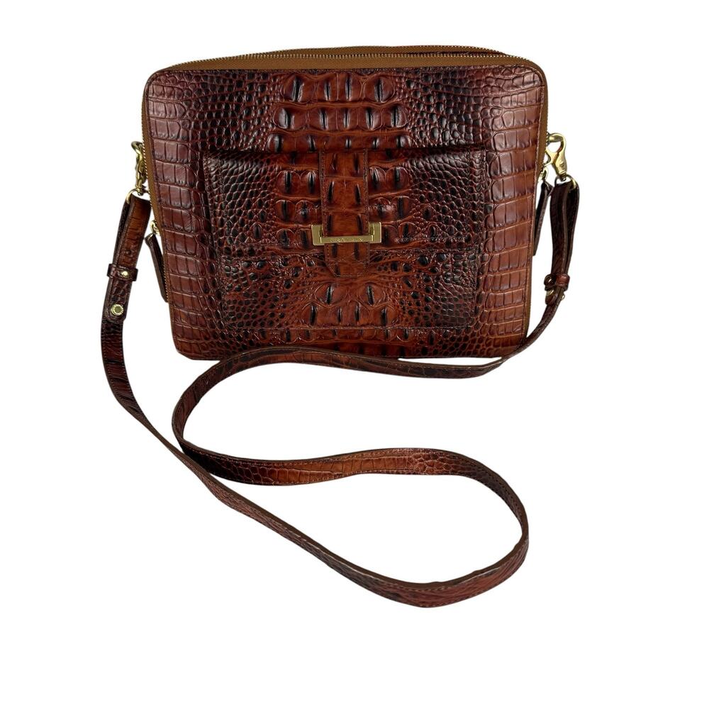 Brahmin Brown Croc Embossed Leather Hillary Crossbody Bag